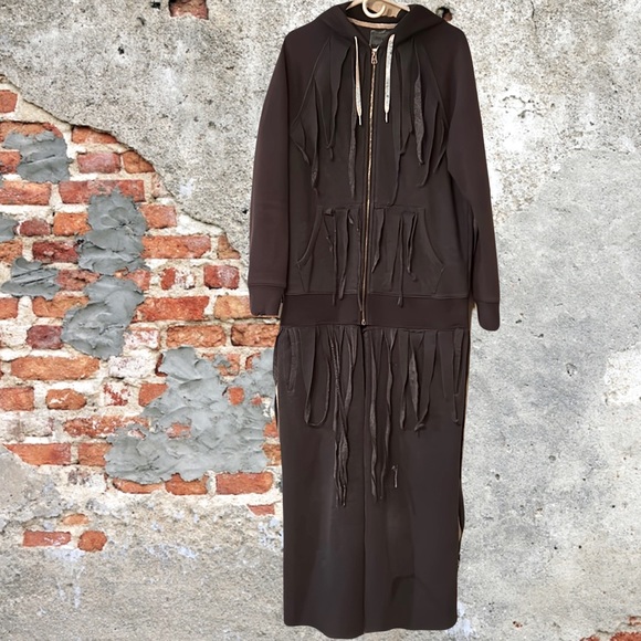 Upcycled “The Goonies Never Say Die” fringed hoodie sweatshirt duster jacket - Picture 3 of 14